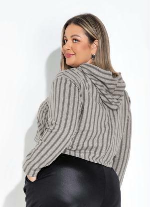 Marguerite - Casaco Cropped Listras Mescla Plus Size - MARGUERITE