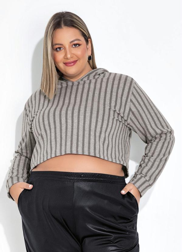 Marguerite - Casaco Cropped Listras Mescla Plus Size