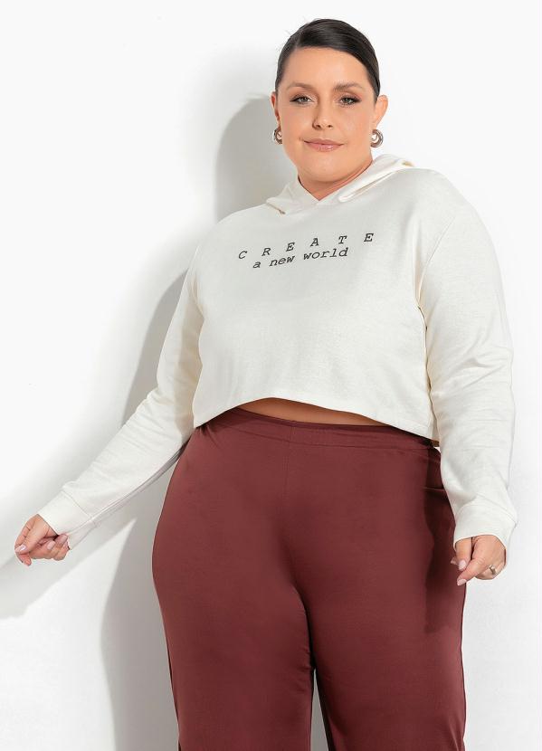 Marguerite - Casaco Cropped Off White Estampa Puff Plus Size