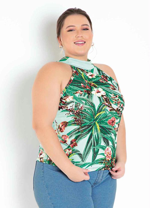 Regata Floral Verde com Amarração Plus Size - Marguerite