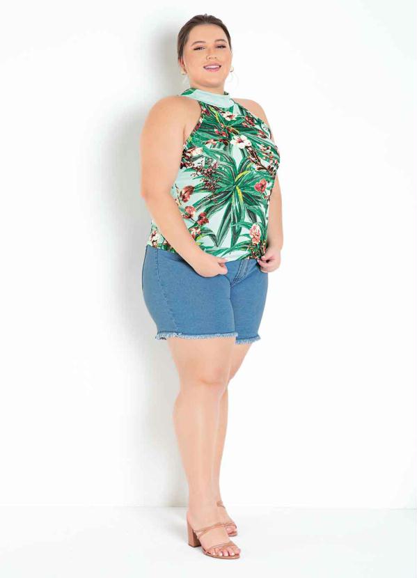 Regata Floral Verde com Amarração Plus Size - Marguerite