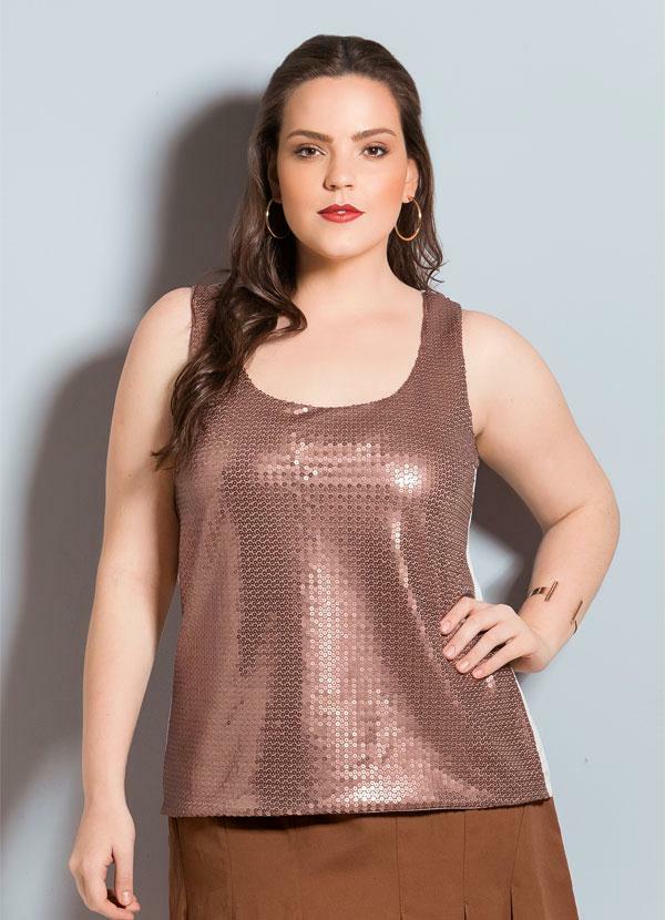 Quintess - Regata Quintess com Paetês Bronze Plus Size