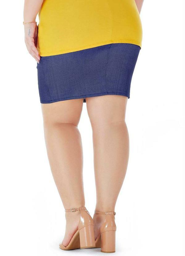 Lepoque - Saia Bengaline com Botoes Jeans 2