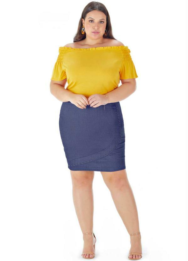 Lepoque - Saia Bengaline com Botoes Jeans 3