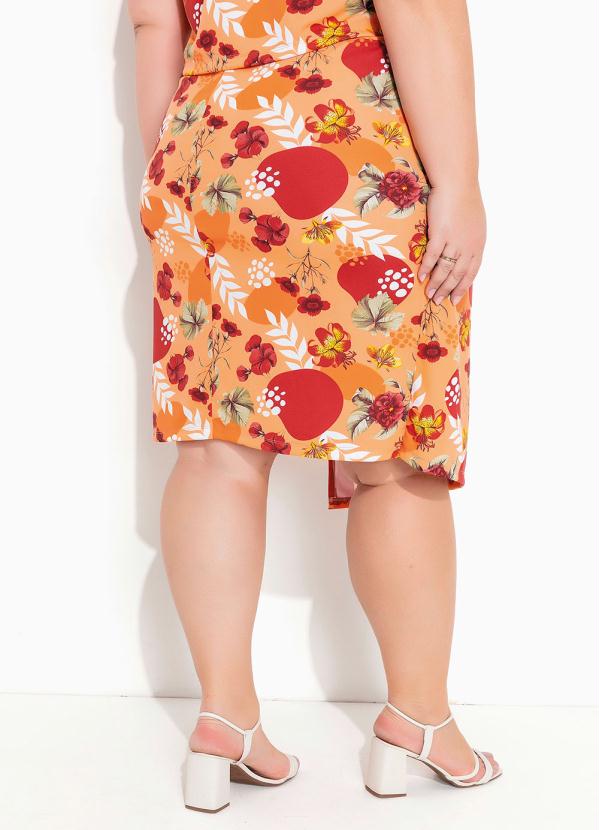 Outlet - Saia Floral Laranja Curta Plus Size 1