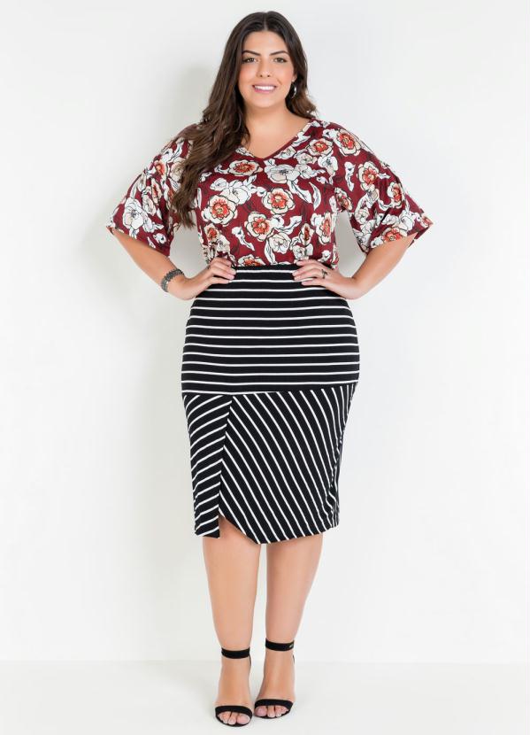 Marguerite - Saia Listrada Plus Size com Fenda 5