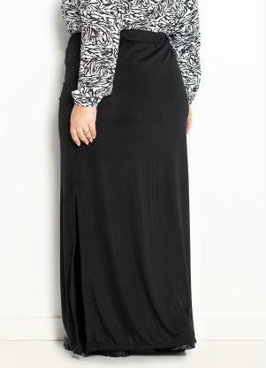 Marguerite - Saia Preta com Forro e Fendas Plus Size - MARGUERITE