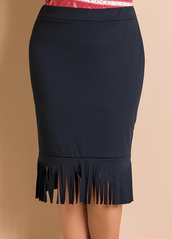 Marguerite - Saia com Franjas na Barra Preta Plus Size 5