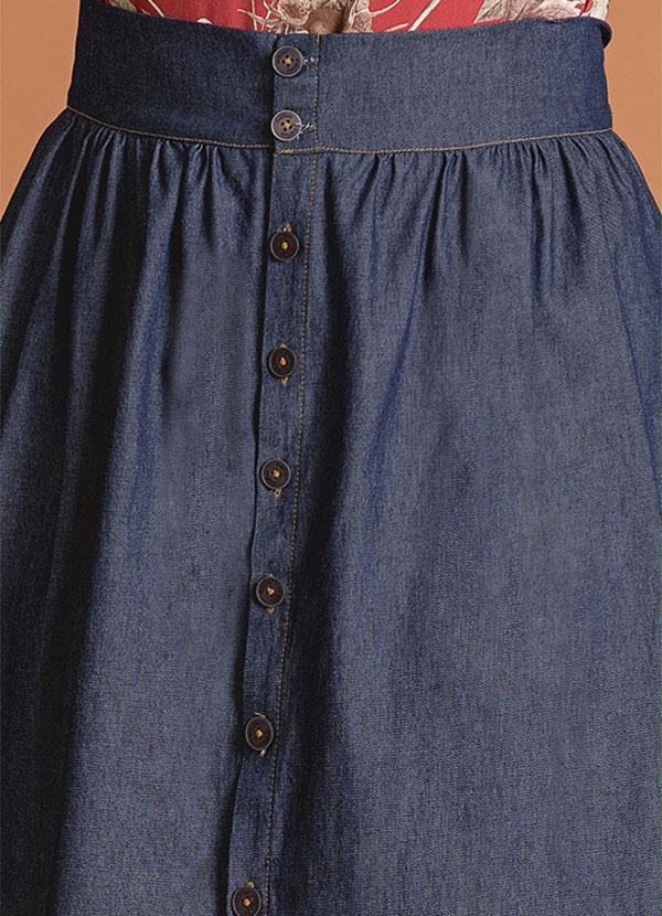 Quintess - Saia Evasê Jeans com Botões Frontais Plus Size 3