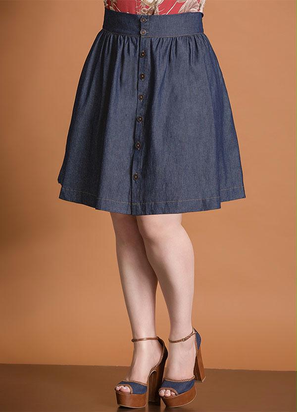 Quintess - Saia Evasê Jeans com Botões Frontais Plus Size 6