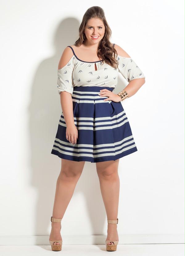 Quintess - Saia Listrada Quintess com Pregas Plus Size 3
