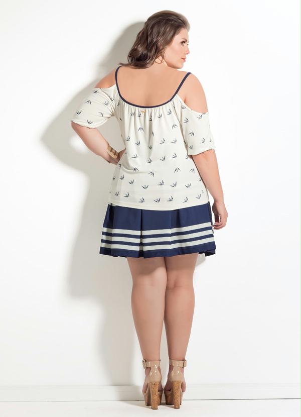 Quintess - Saia Listrada Quintess com Pregas Plus Size 4
