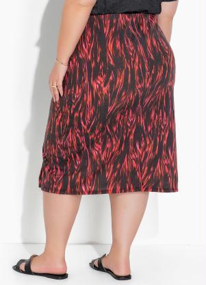 Marguerite - Saia Abstrata Preta com Fenda Plus Size - MARGUERITE