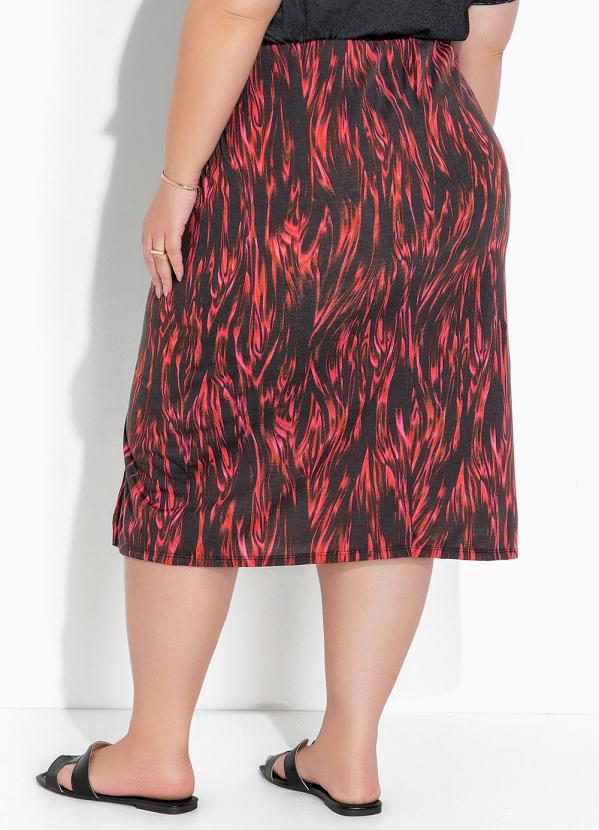 Marguerite - Saia Abstrata Preta com Fenda Plus Size 2