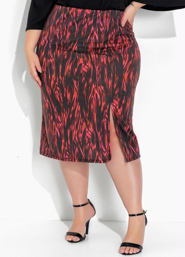 Marguerite - Saia Abstrata Preta com Fenda Plus Size 4