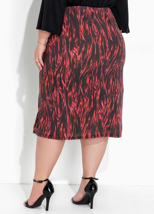 Marguerite - Saia Abstrata Preta com Fenda Plus Size