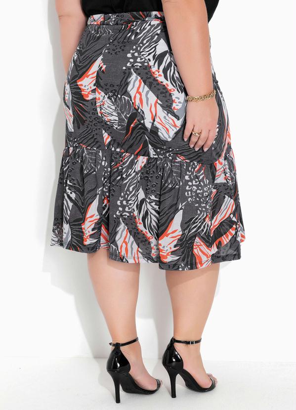 Marguerite - Saia Animal Print Cinza com Franzido Plus Size 2