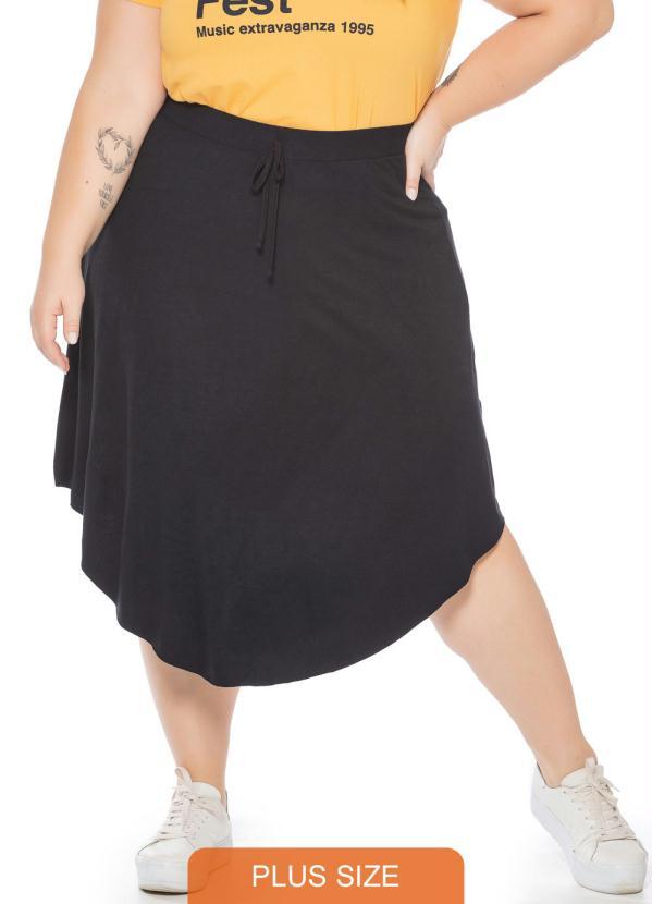 Miss Masy Plus - Saia Feminina Mídi Rodada Preto