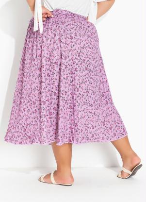Marguerite - Saia Floral Lilás Evasê Plissada Plus Size - MARGUERITE