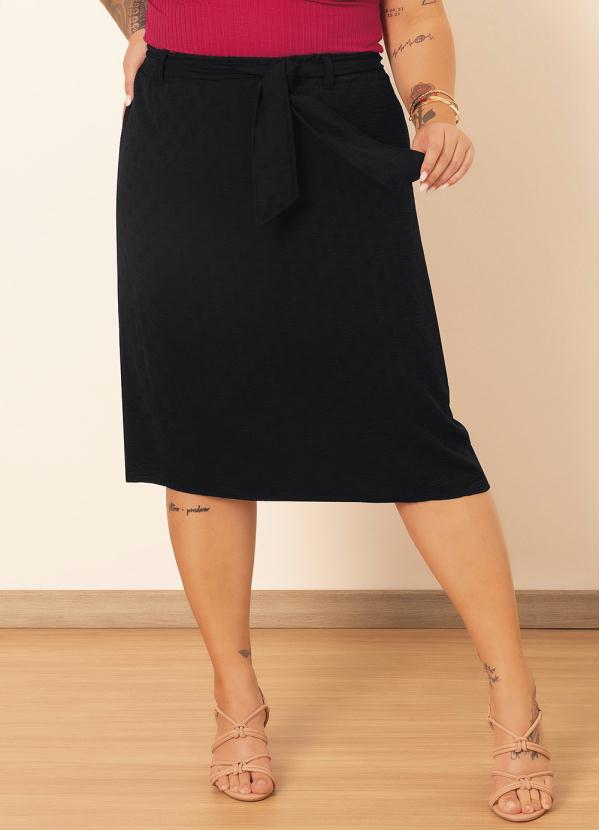 Saia Midi Plus Size Em Tecido Preto Cativa