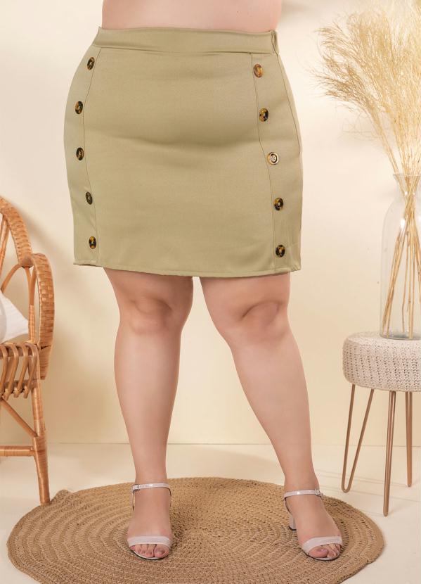 Outlet - Saia Plus Size Bege com Botões Decorativos 3