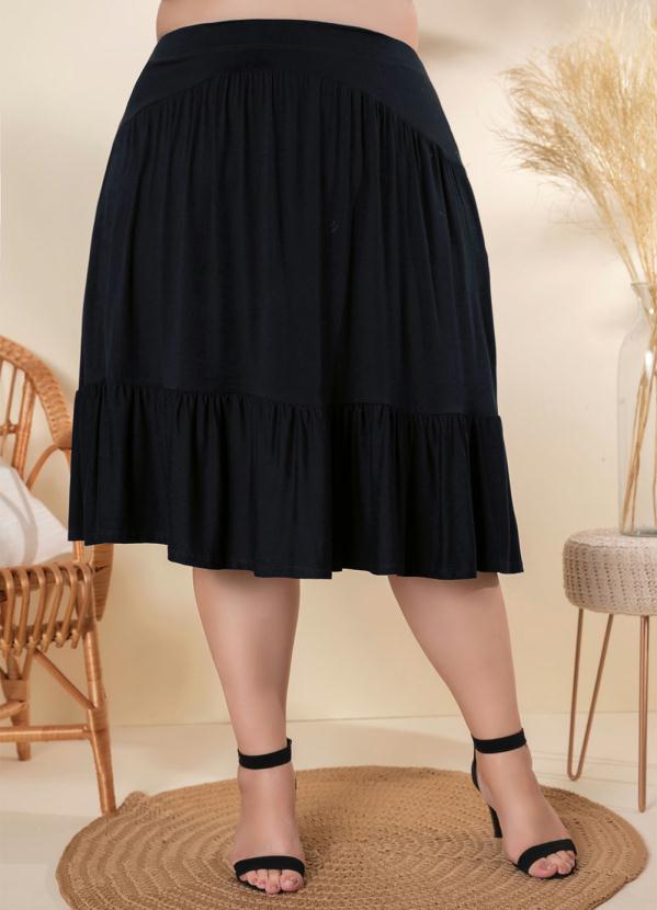 Saia Plus Size Preta Com Recorte Franzido Mink 4553