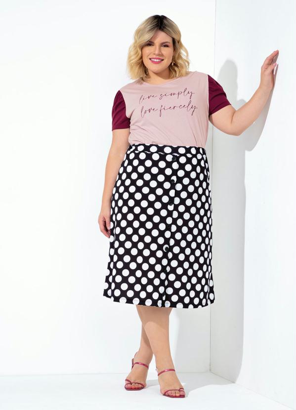 Marguerite Saia Poá Preta com Botões Funcionais Plus Size