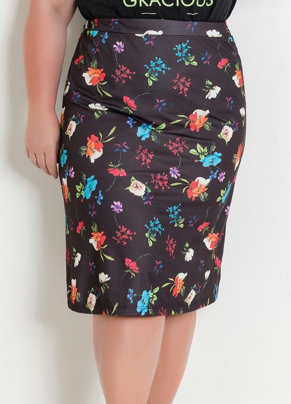 Saia Reta Midi Floral Plus Size Marguerite