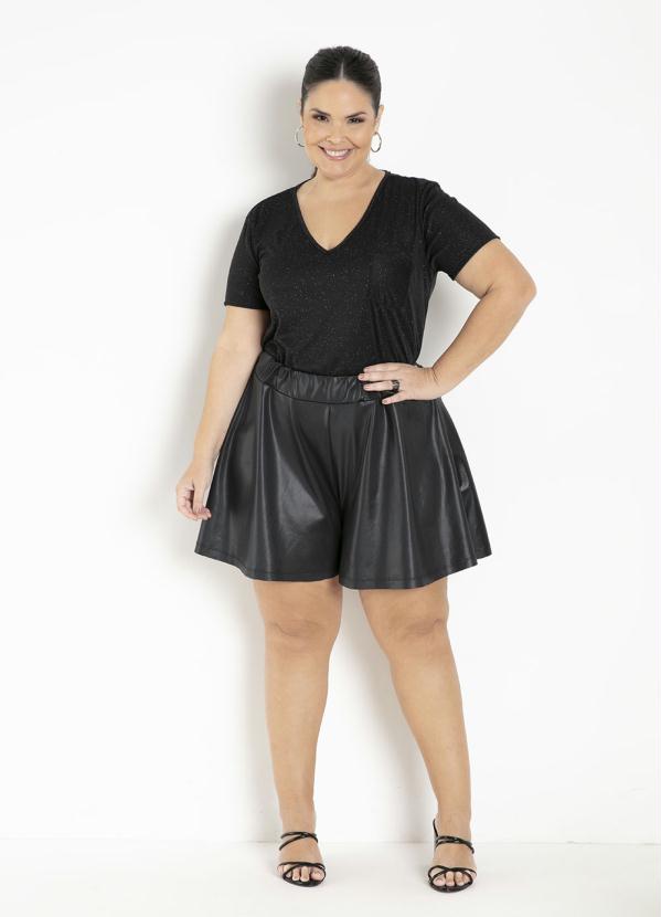 Marguerite - Short Preto Cirrê Godê Plus Size 13