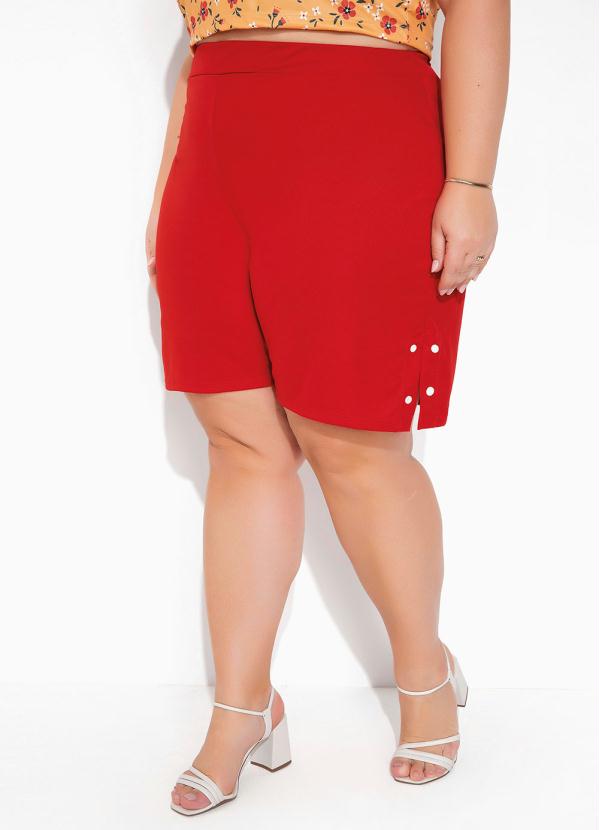 Short Vermelho Amplo Com Botões Plus Size Marguerite