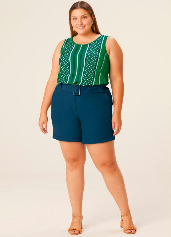 Malwee Plus - Shorts Azul Tradicional em Crepe Plus 2