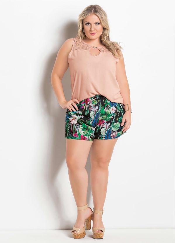 Vinculo Basic - Shorts em Crepe Tropical Plus Size 3