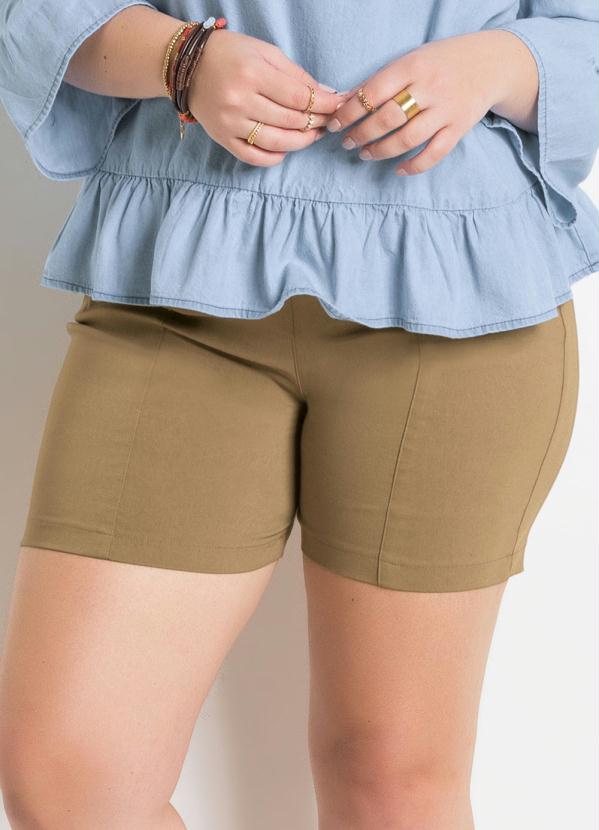Outlet - Shorts Justo Bege com Cintura Alta Quintess