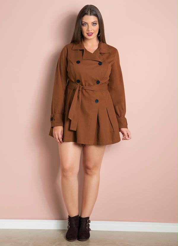Quintess - Sobretudo Acinturado Marrom Plus Size 5