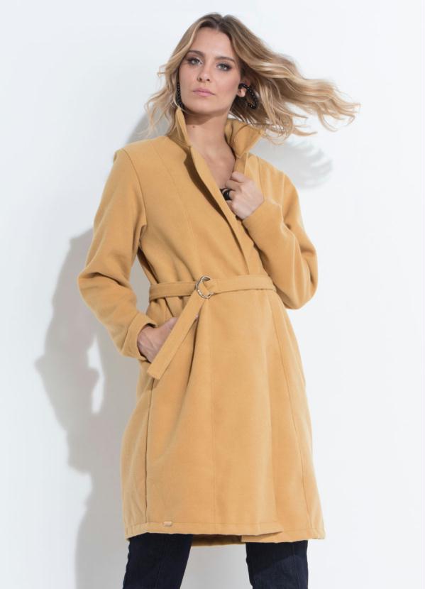 Quintess - Sobretudo com Bolsos e Faixa Poá Marrom