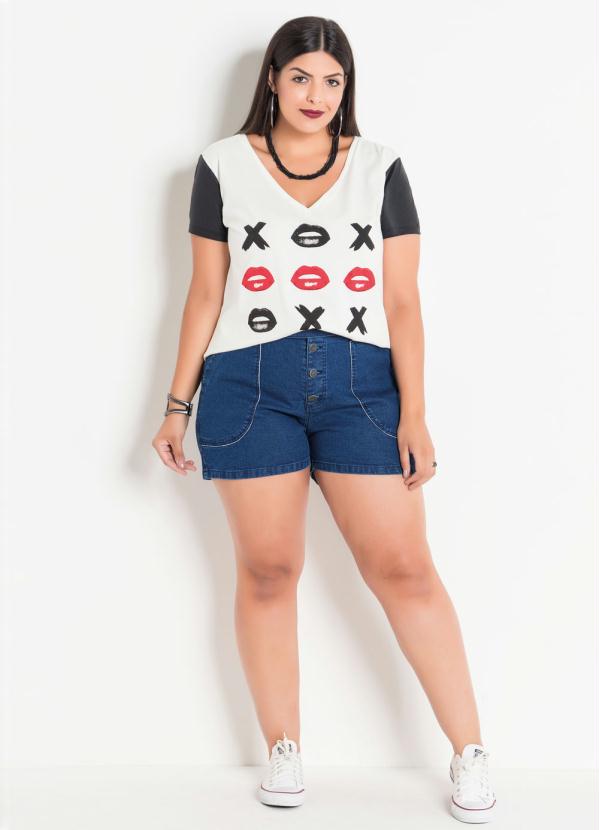 Marguerite - Blusa Off White e Preta Plus Size com Estampa 3