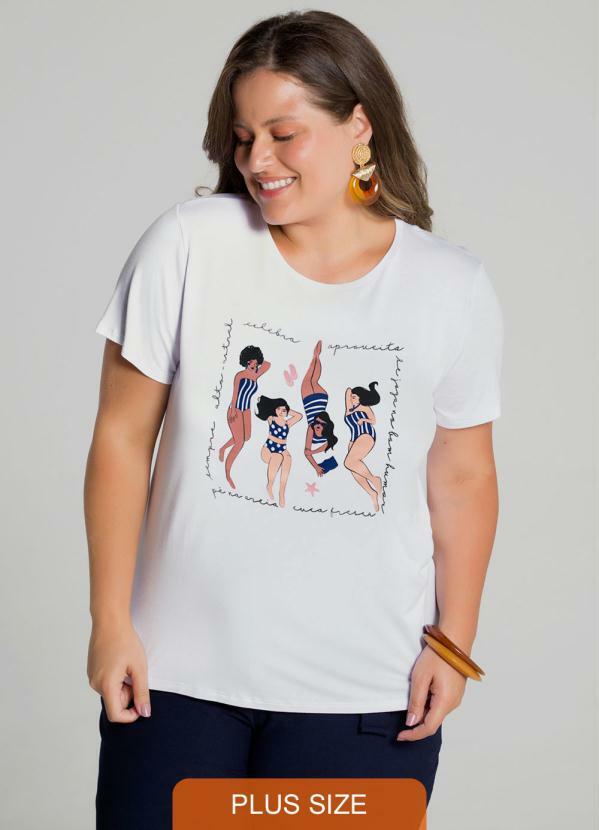 Lunender Mais Mulher - T-Shirt Plus Size Viscose Alto-Astral Branco