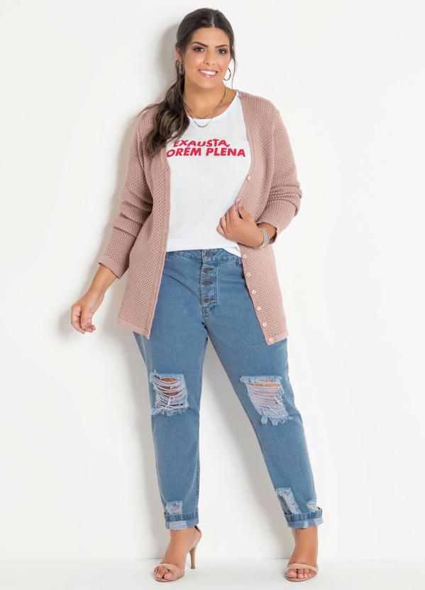 Marguerite - Casaco Tricô com Botões Rosê Plus Size 3