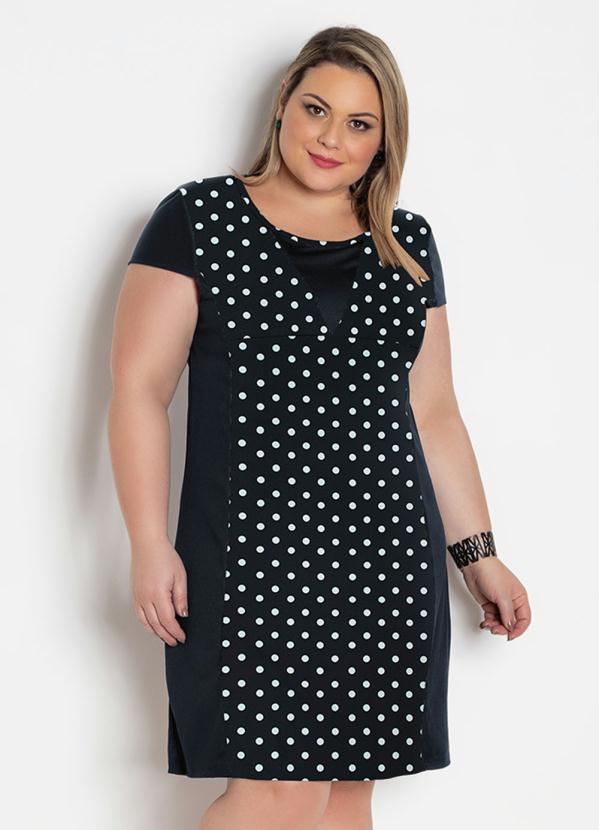 Vestido Com Recortes Poá Preto Plus Size Marguerite