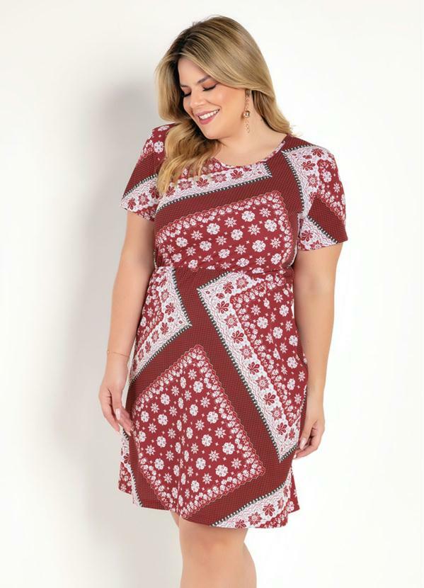 Marguerite - Vestido Curto Arabescos Vermelho Plus Size