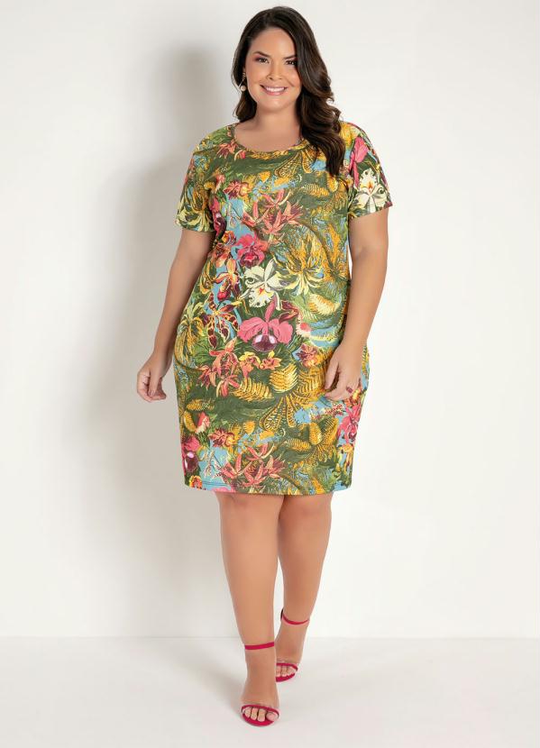 Vestido Curto Floral Acinturado Plus Size - Marguerite