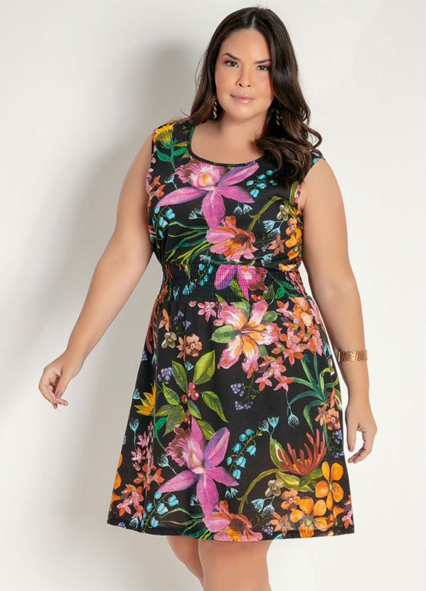 Vestido Curto Floral Com Franzido Plus Size Marguerite