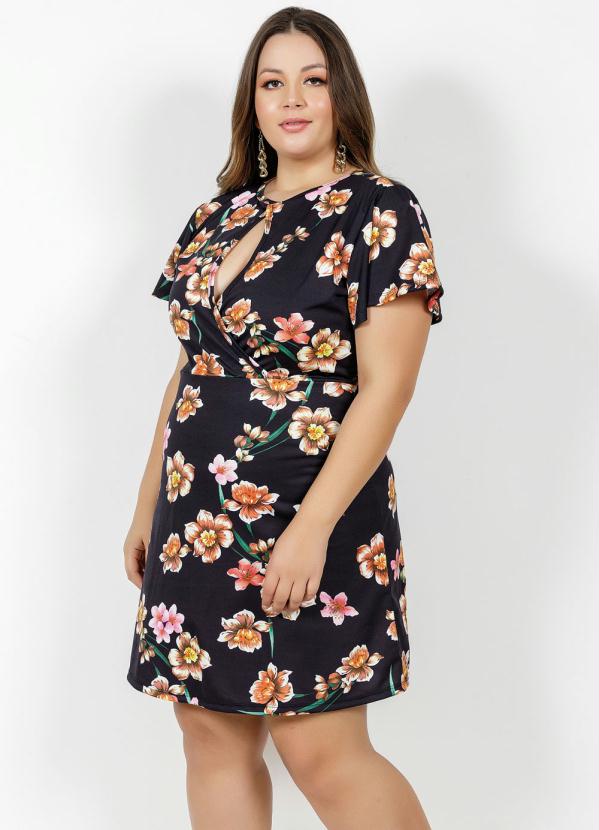 Vestido Curto Floral Com Transpasse Plus Size Marguerite