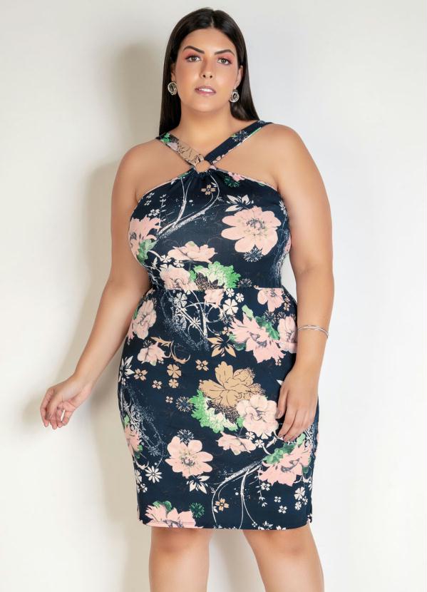 Marguerite Vestido Curto Floral Frente Única Plus Size