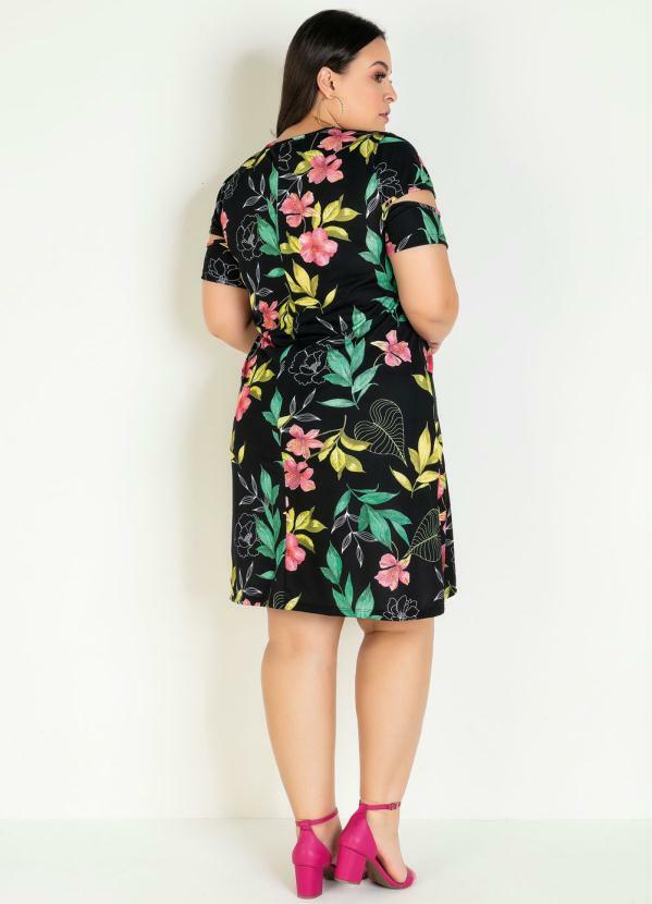 Marguerite - Vestido Curto Floral Mangas Vazadas Plus Size 4