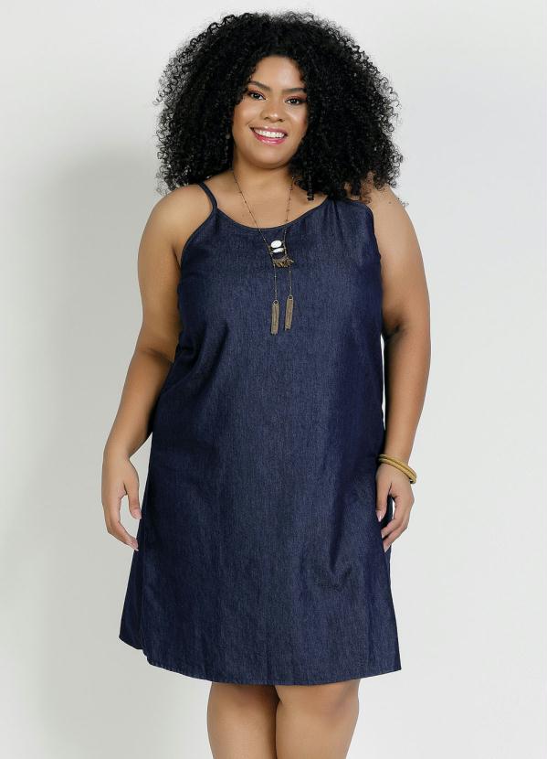 Marguerite - Vestido Curto Jeans Alças Reguláveis Plus Size
