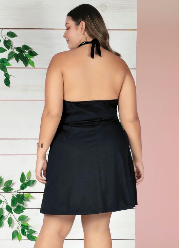 Marguerite Vestido Curto Preto Frente Única Plus Size