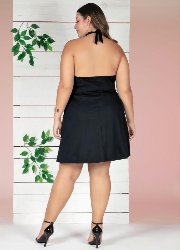 Marguerite Vestido Curto Preto Frente Única Plus Size