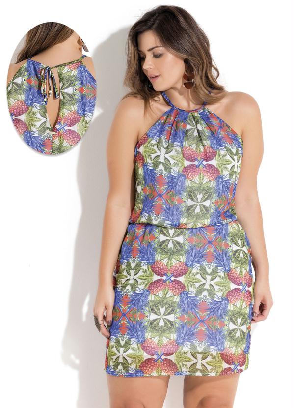 Quintess - Vestido em Chiffon Abacaxi Plus Size Quintess