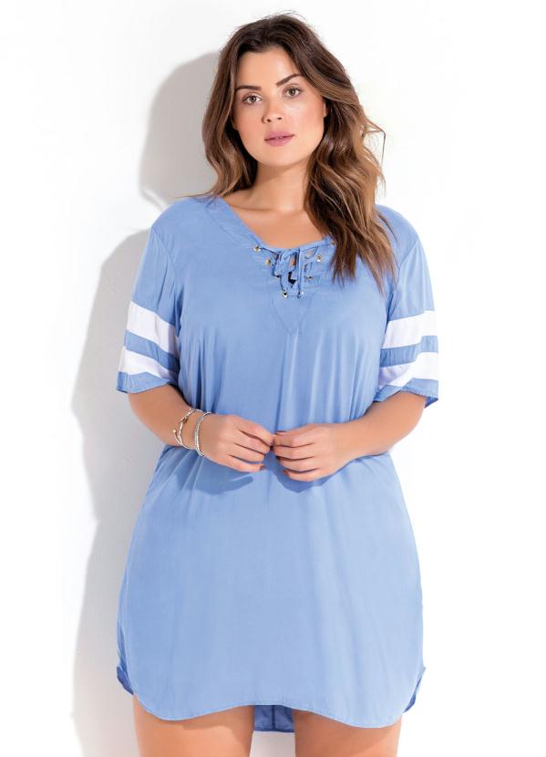 Quintess - Vestido em Viscose Plana Azul Plus Size Quintess